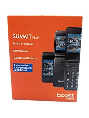 Boost Mobile Prepaid Summit Flip Phone Black 8GB 5MP 2.8” New - Locked to Boost